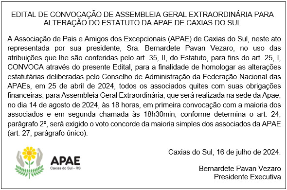 Edital de Convocação - Assembleia Geral Extraordinária 